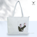 Bolsa de ombro portátil étnica tulipa de algodão e linho